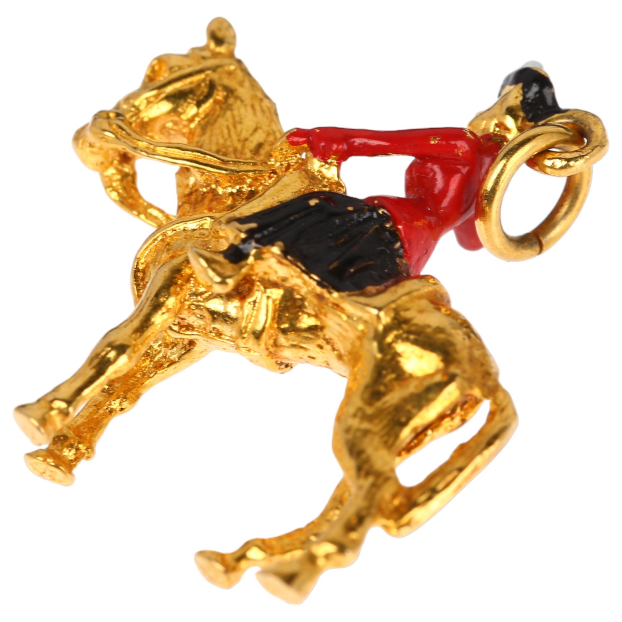 A late 20th century 9ct gold and enamel Trooping The Colour charm, maker AJH, Birmingham 1972, 25mm, - Image 3 of 4