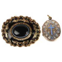 2 Victorian memorial pendants and brooches, pendants 33mm, brooch 44.8mm, 29.2g gross Lot sold as