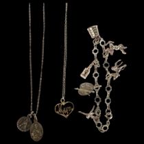 Various jewellery, including 9ct gold Mum heart pendant necklace, silver charm bracelet etc No