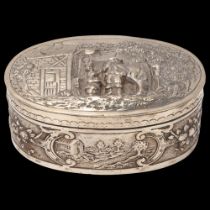 A German silver dressing table box, circa 1900, relief embossed figural and floral decoration with