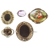 5 Victorian brooches, including woven hair mourning example Lot sold as seen unless specific item(s)
