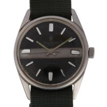 HENRI SANDOZ & FILS - a Vintage stainless steel mechanical wristwatch, black and silvered striped