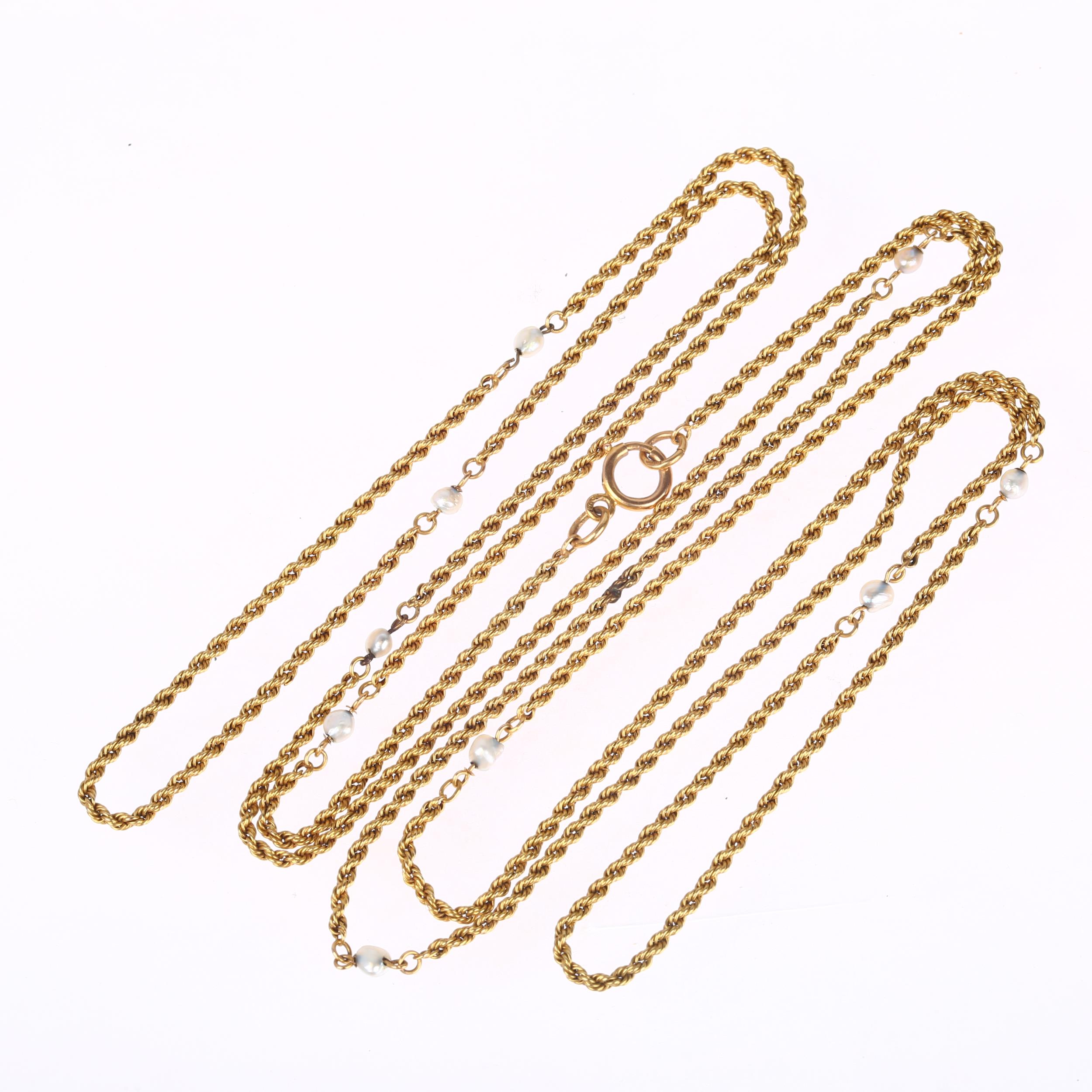 An Antique 15ct gold pearl rope twist spacer link long guard chain necklace, 140cm, 19.4g 1 small - Image 2 of 4