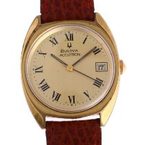 BULOVA - a gold plated stainless steel Accutron quartz wristwatch, ref. 7303-3, champagne dial