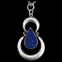A sterling silver lapis lazuli pendant necklace, on Danish sterling cable link chain, pendant 66.