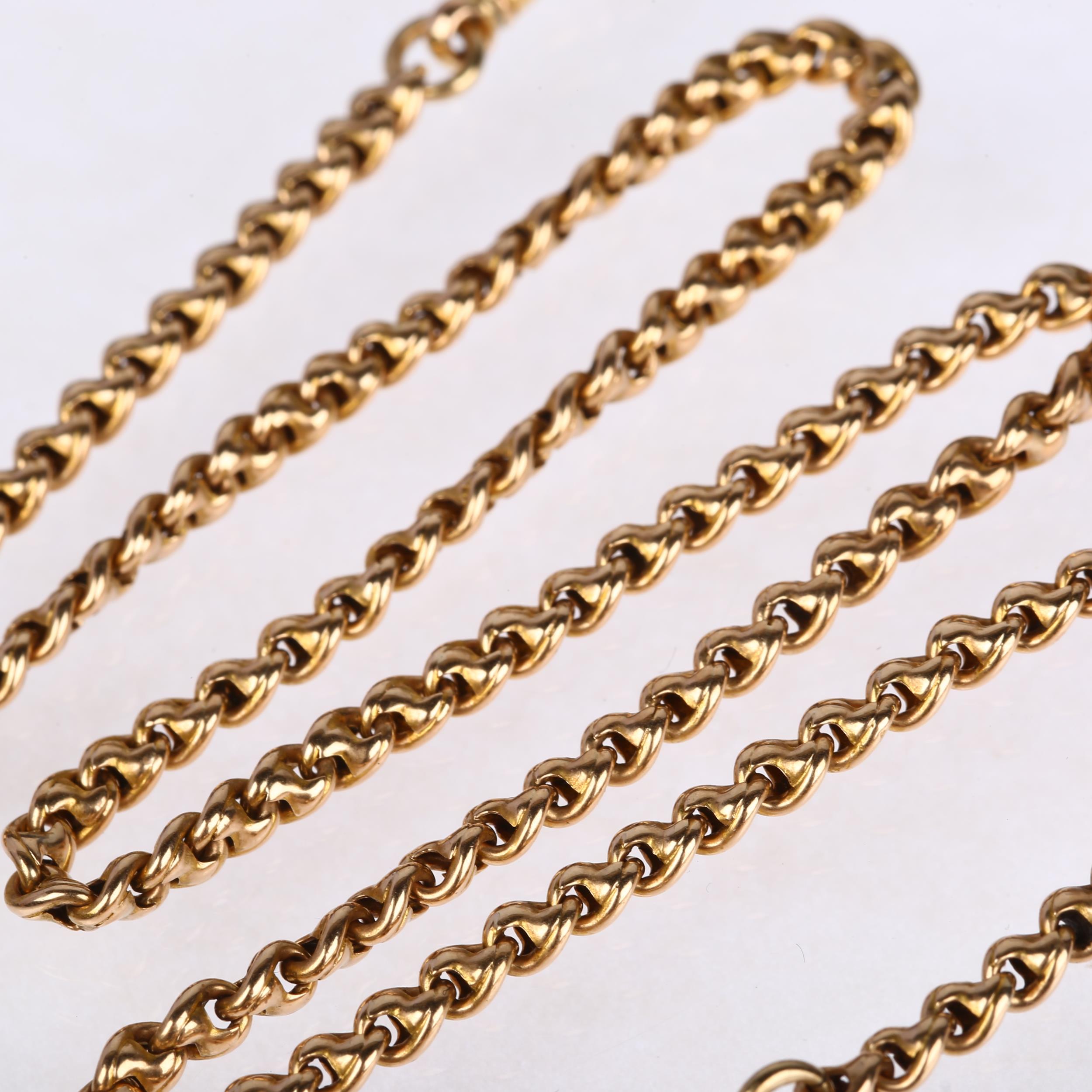 An Antique fancy mariner link Albert chain necklace, unmarked gold settings with 15ct and 9ct dog - Image 3 of 4