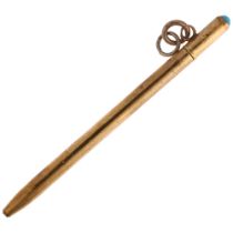 An Antique 9ct gold turquoise propelling pencil, 68.3mm, 3.3g Barrel has a few small dents, twist