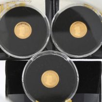 3 x Elizabeth II 2018 Alderney Coronation Jubilee gold proof quarter sovereign coins, from limited