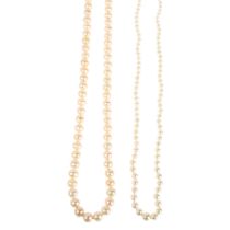2 single-strand cultured pearl bead necklaces, 60cm and 50cm, 63.5g total (2) No damage, all