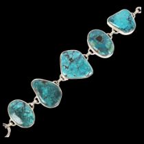 A modern sterling silver turquoise matric panel bracelet, 21cm, 53.2g No damage or repair, all