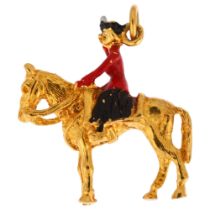 A late 20th century 9ct gold and enamel Trooping The Colour charm, maker AJH, Birmingham 1972, 25mm,