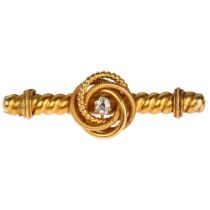 A Victorian Etruscan Revival diamond bar brooch, unmarked yellow metal settings, old European-cut