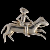 FRANTZ HINGELBERG - a heavy Danish sterling silver Guldhornsmotiv figure on horseback brooch,
