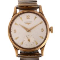 LONGINES - a 9ct gold mechanical bracelet watch, ref. 13322, circa 1966, silvered dial with