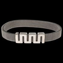 An Italian sterling silver expanding mesh bracelet, by Milor, with sliding zig-zag motif, band width