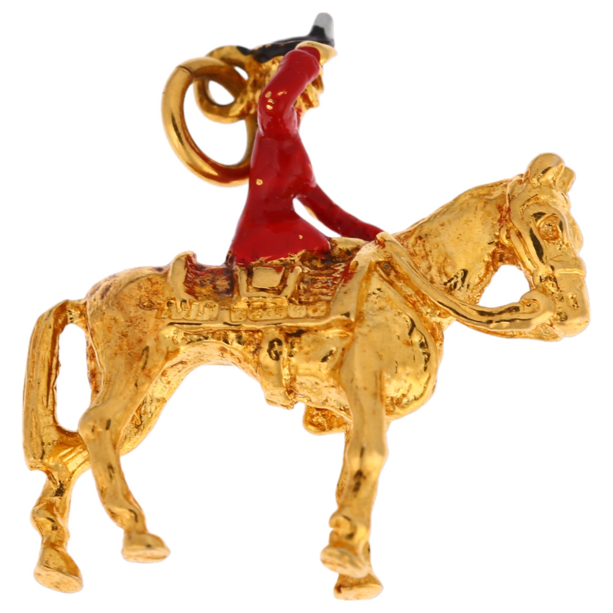 A late 20th century 9ct gold and enamel Trooping The Colour charm, maker AJH, Birmingham 1972, 25mm, - Image 2 of 4