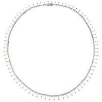 An 18ct white gold diamond fringe collar necklace, set with modern round brilliant-cut diamonds,