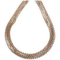 A 9ct rose gold 4-strand belcher link chain necklace, 41cm, 38.2g Hoop end has been replaced with