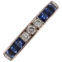 An 18ct white gold sapphire and diamond full eternity ring, London 1975, set with calibre-cut