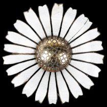 ANTON MICHELSEN - a large Danish vermeil sterling silver and white enamel daisy pattern brooch, 50.