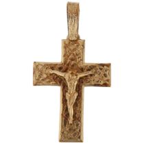 A large and heavy 9ct gold crucifix cross pendant, maker PM, London 2000, 82.2mm, 41.7g No damage or