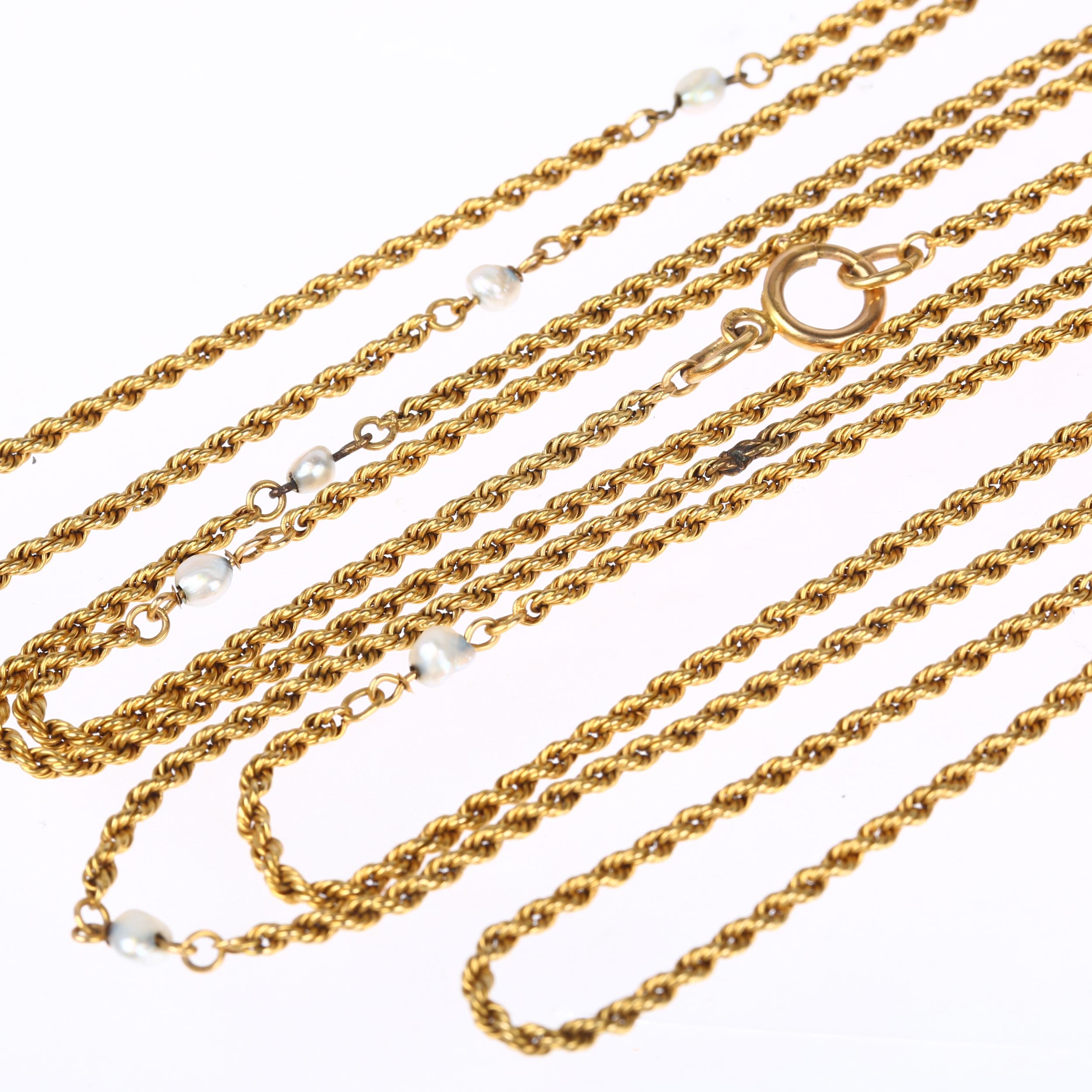 An Antique 15ct gold pearl rope twist spacer link long guard chain necklace, 140cm, 19.4g 1 small - Image 3 of 4