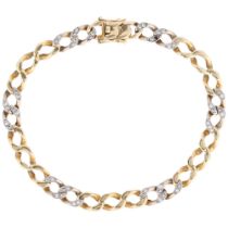 A 14ct two-colour gold diamond curb link chain bracelet, 20cm, 15.9g No damage or repair, 1