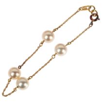 A late 20th century 18ct gold pearl bead bracelet, maker BPR, London 1984, 18cm, 5.4g No damage or