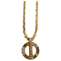 CHRISTIAN DIOR - a Vintage German rhinestone pendant necklace, 1973, 40cm, 13.2g 8 stones missing