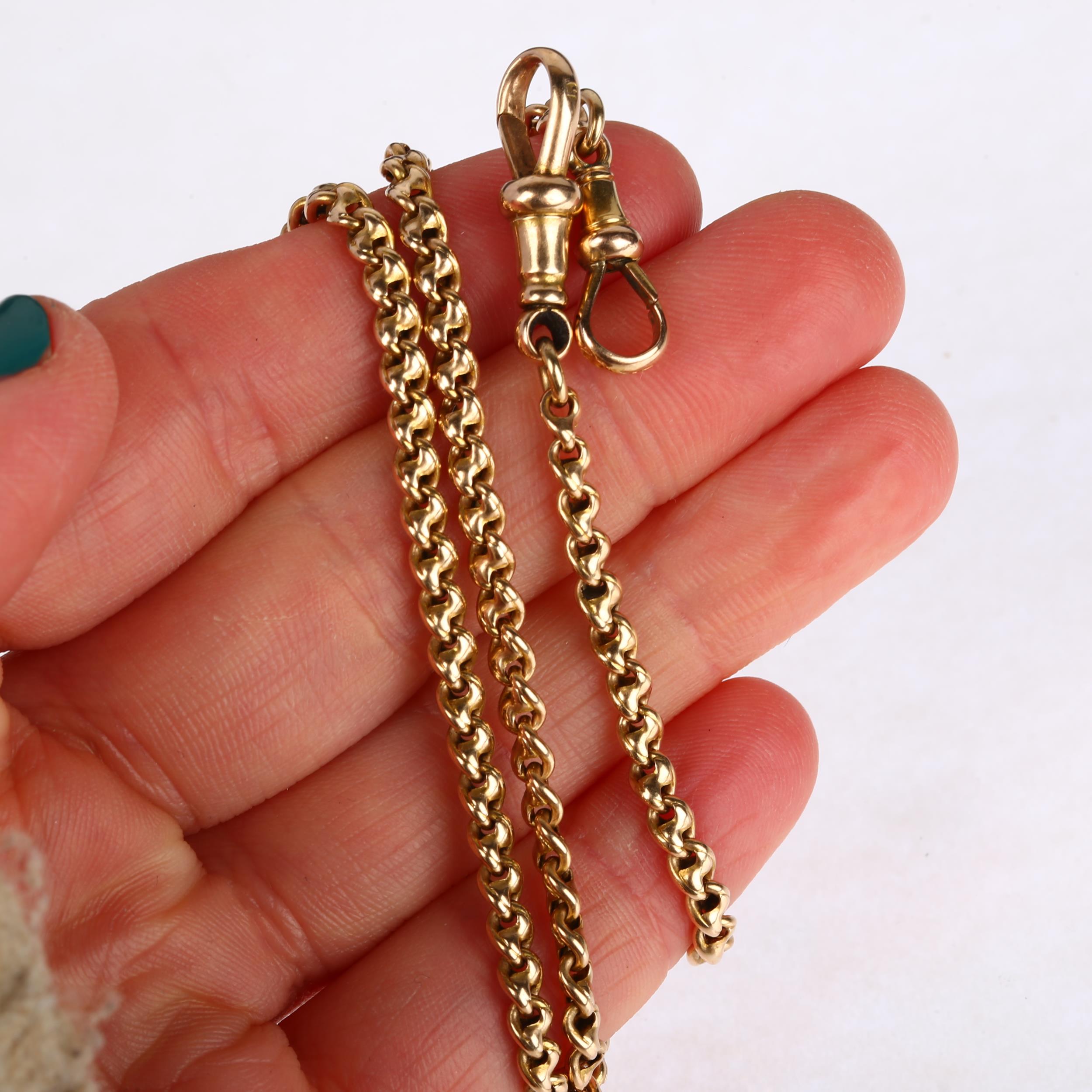 An Antique fancy mariner link Albert chain necklace, unmarked gold settings with 15ct and 9ct dog - Image 4 of 4