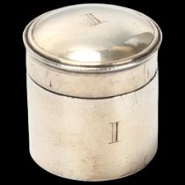 A William IV silver pillbox, John Watson & Son, Sheffield 1838, cylindrical form with screw-thread