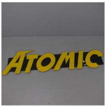 A Vintage wall-hanging sign, "Atomic", L2m
