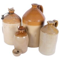 A group of 6 plain stoneware flagons, including Doulton, tallest 39cm