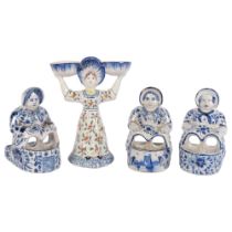 French faience polychrome pottery double-sided figural table salt, height 18cm, 3 Delft blue and