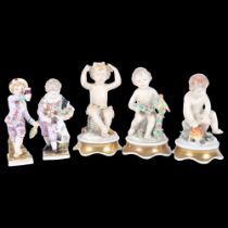 3 porcelain cherub figures, marked Portugal, H14cm, and 2 similar Augustus Rex figures, 1 marked