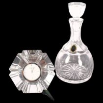 An Orrefors clock, and a lead crystal decanter and stopper, 25cm