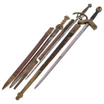 A group of 3 various brass-mounted swords and scabbards