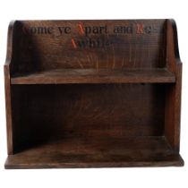A Vintage oak wall shelf, with painted inscription "Come Ye Apart and Rest Awhile", W49cm