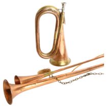 A brass and copper bugle (no maker's marks), a hunting horn, and a post horn (3)