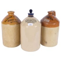 3 Antique stoneware flagons, including Calder and Mersey, Ditton, and McMullens of Hertford, with