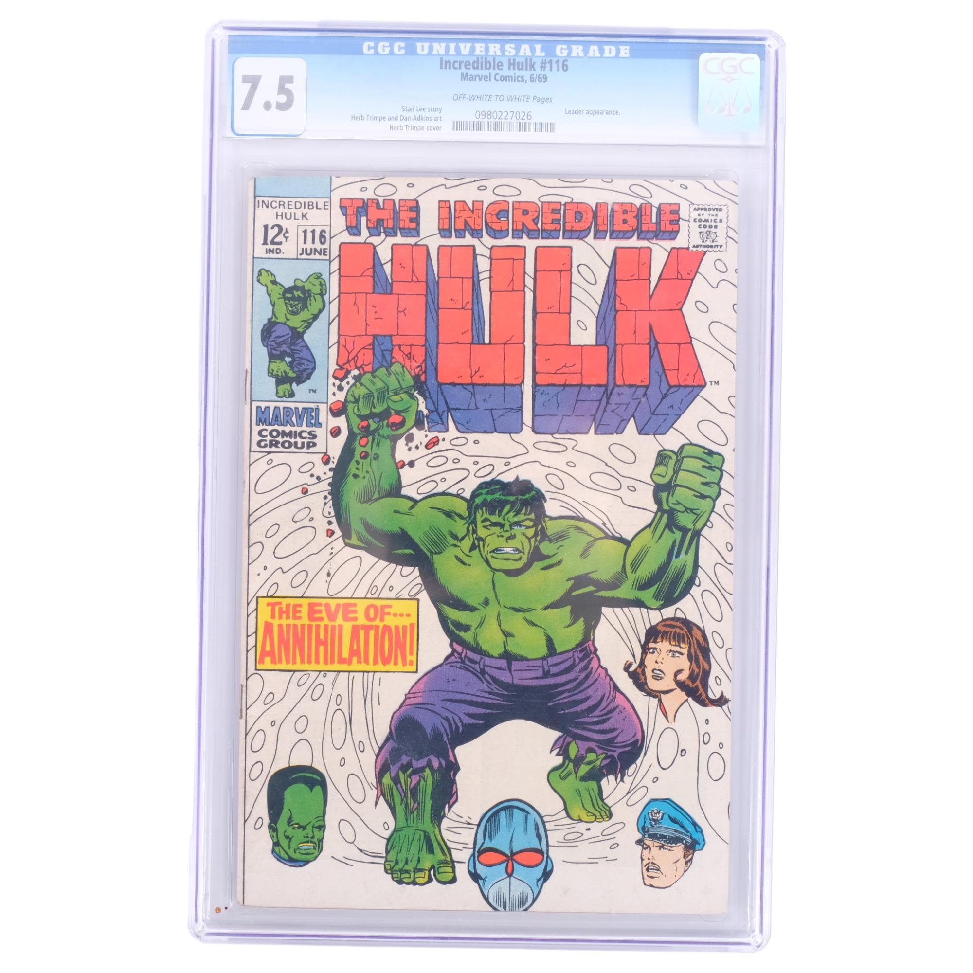 MARVEL COMICS GROUP - The Incredible Hulk no. 116, "The Eve Of Annihilation!", CGC graded 7.5, and