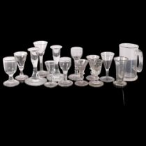 A group of Antique and other drinking glasses, and a pair of candlesticks, 14cm