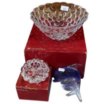 ORREFORS - a large glass raspberry bowl, diameter 24cm, boxed, a matching Orrefors raspberry