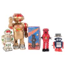 A Vintage 1986 Tomy Toby walking talking robot, a mechanical "Roby" robot, in quantity of box, and 2