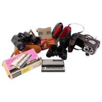 A group of Vintage cameras and binoculars, including a pair of Boots Empire Made 10x50 binoculars,