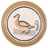 A circular mosaic panel with the design of a bird, in gilt frame, diameter 39cm