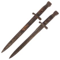 2 similar early 20th century military bayonets, 1 marked Sanderson Sheffield, L42cm, marks to the