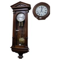A walnut-cased 8-day Vienna regulator wall clock, complete with key and pendulum, L130cm