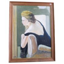 Clive Fredriksson, oil on canvas, portrait study of a lady on a couch, 84cm x 64cm overall, oak-