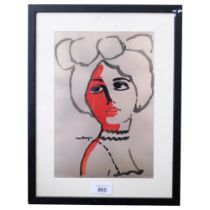 After Kees Van Dongen, woman in hat, colour print, signed in the plate, 27cm x 19cm, framed This